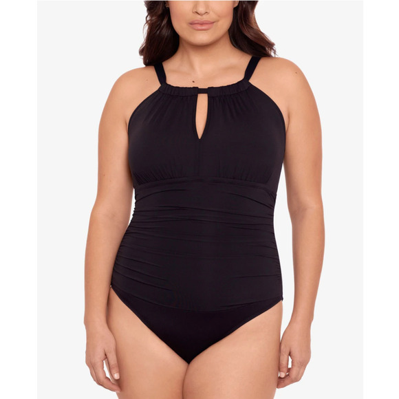 RALPH LAUREN Black High-Neck Keyhole One Piece Swimsuit 16 W 16W - Picture 4 of 6